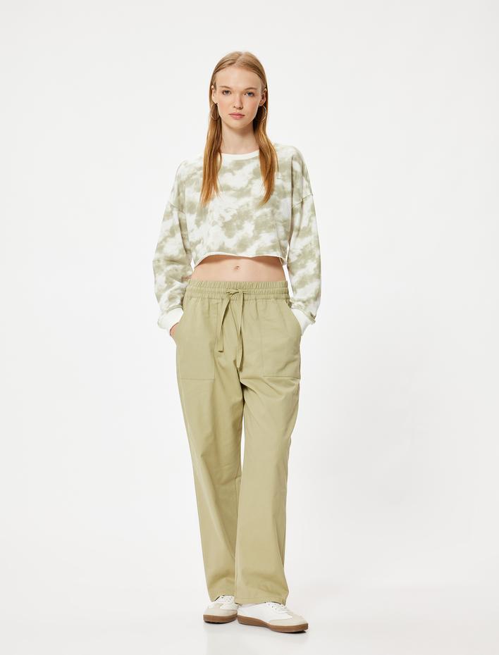  Havuç Pantolon Beli Bağcıklı Cepli Rahat Kalıp Pamuklu