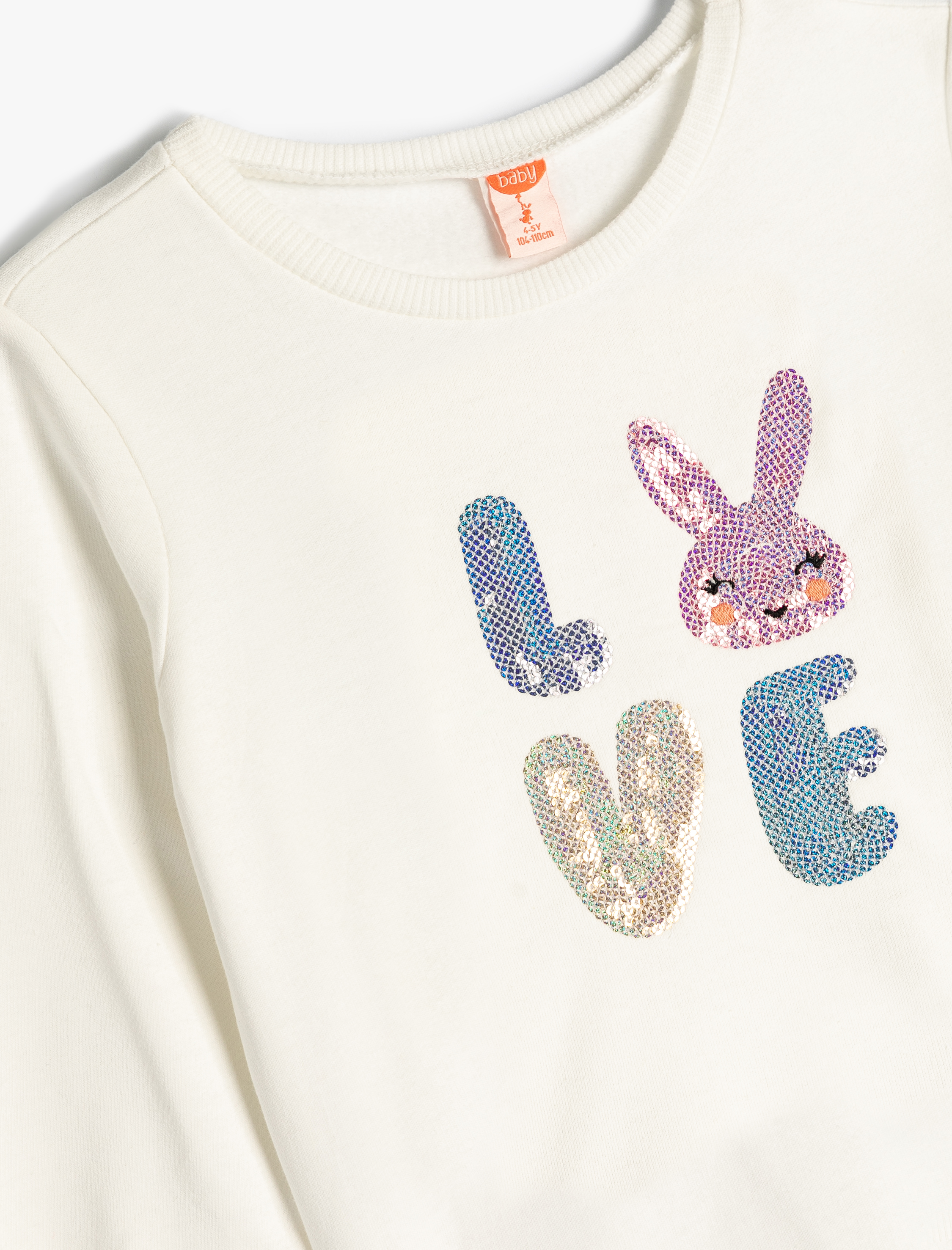  Kız Bebek Sweatshirt Tavşan Baskılı Pullu Payetli Pamuklu Şardonlu