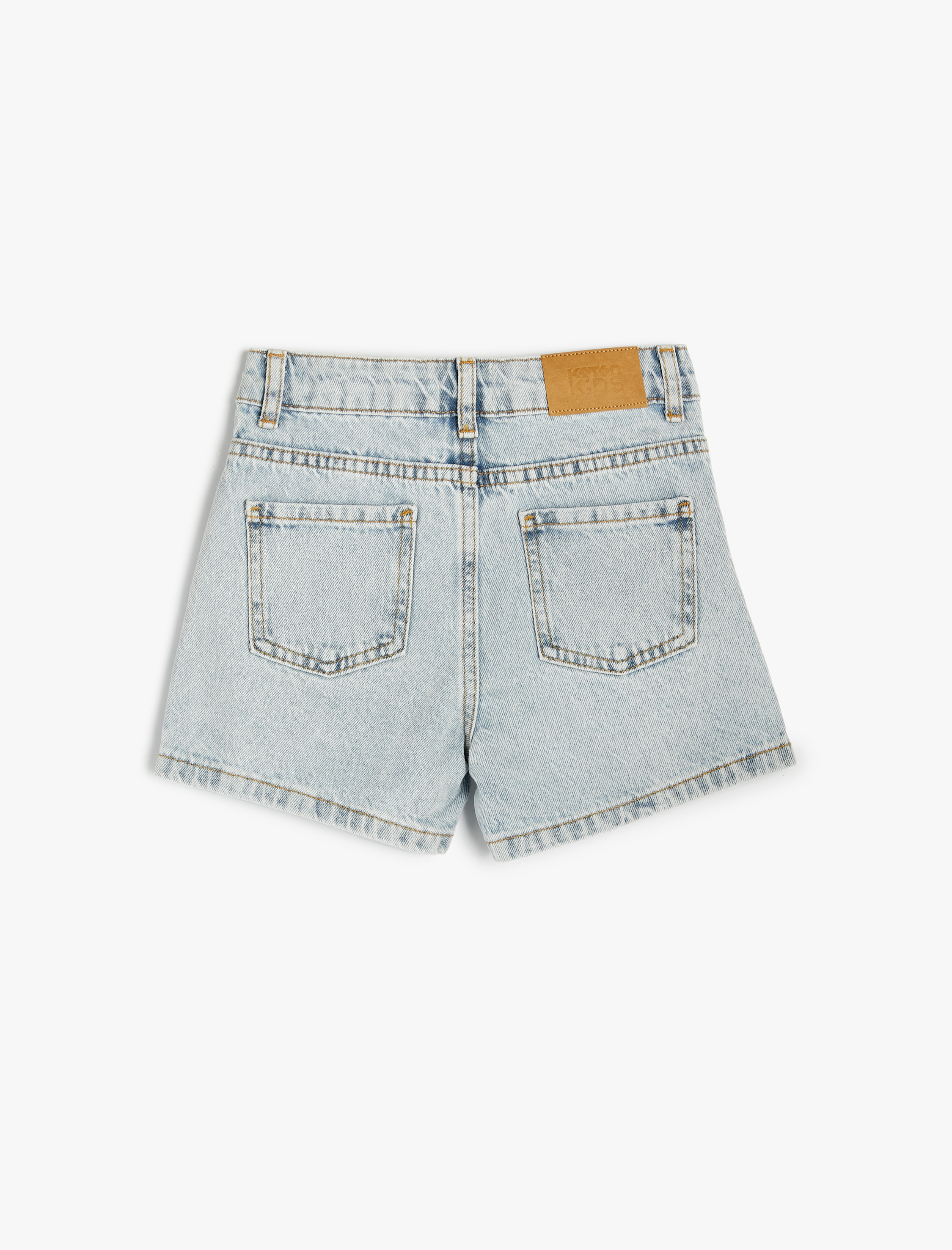 Kız Çocuk Kot Şort Boncuk İşlemeli Cepli Pamuklu