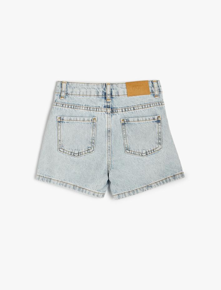 Kız Çocuk Kot Şort Boncuk İşlemeli Cepli Pamuklu