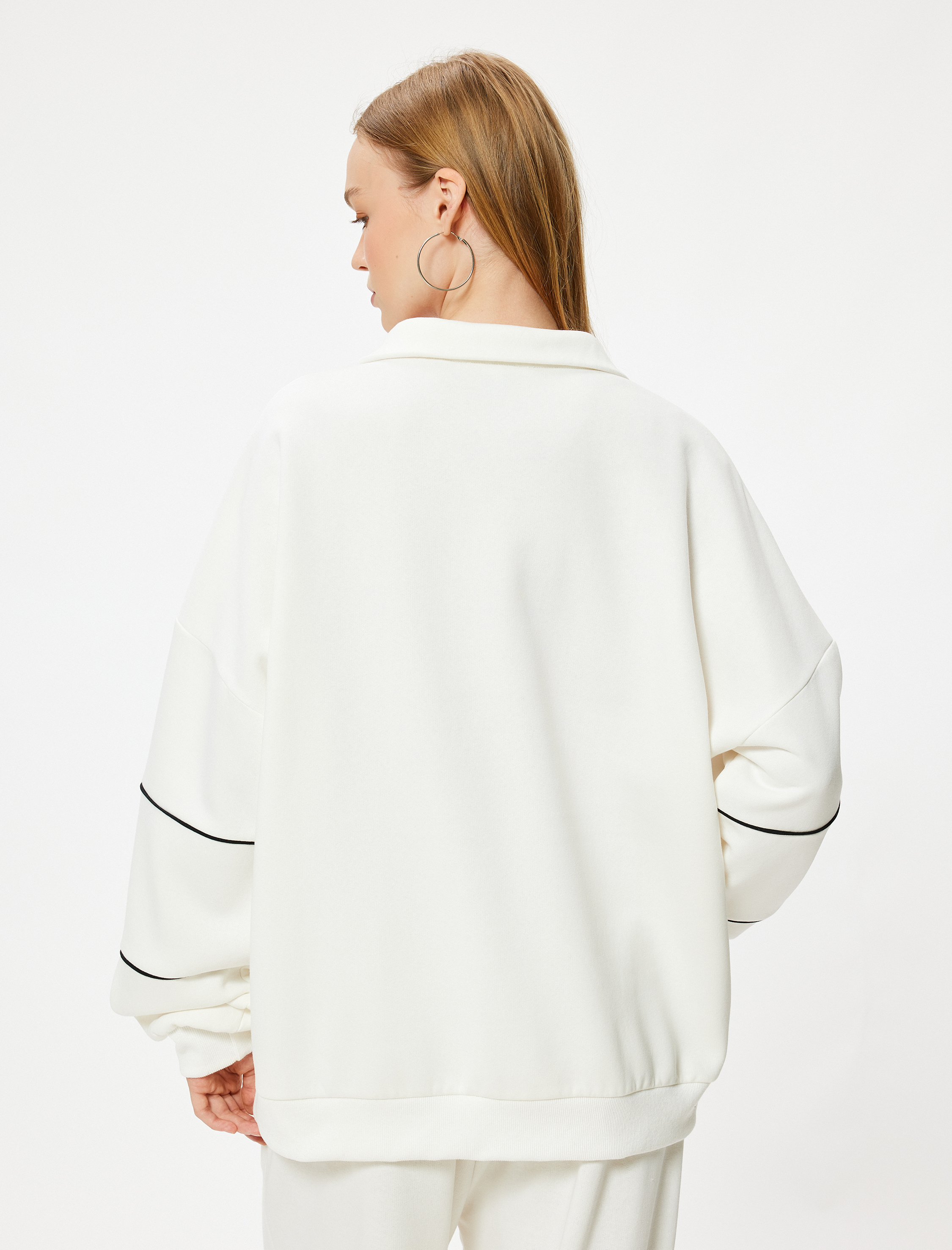   Oversize Sweatshirt Yarım Fermuarlı Kolej Baskılı Şardonlu