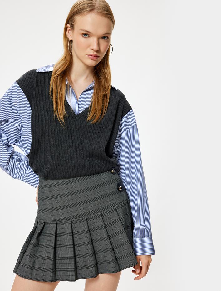  Triko Kumaş Detaylı Uzun Kollu Klasik Yaka Gömlek