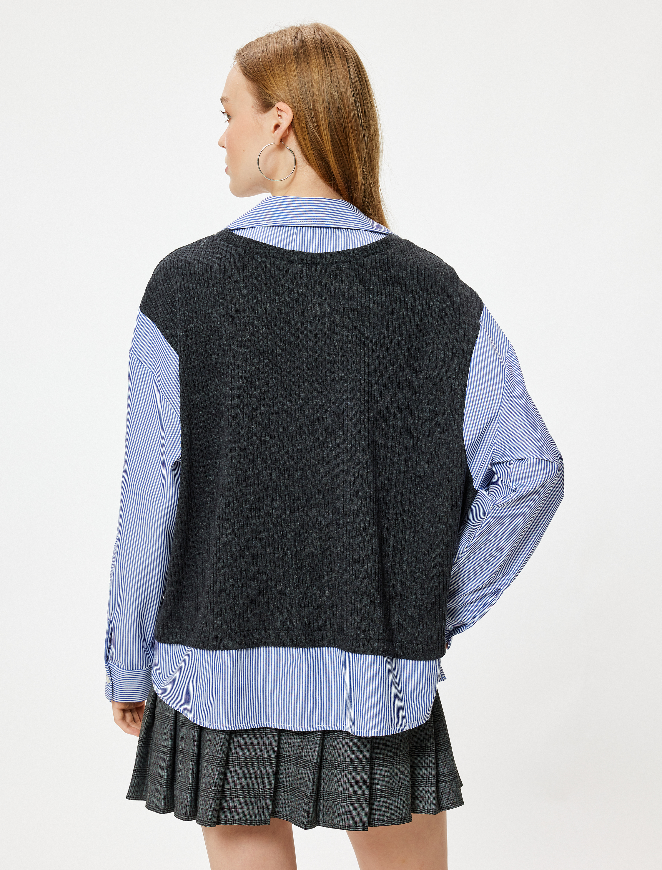 Triko Kumaş Detaylı Uzun Kollu Klasik Yaka Gömlek