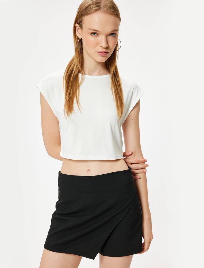  Basic Crop Tişört Slim Fit Bisiklet Yaka Kısa Kollu