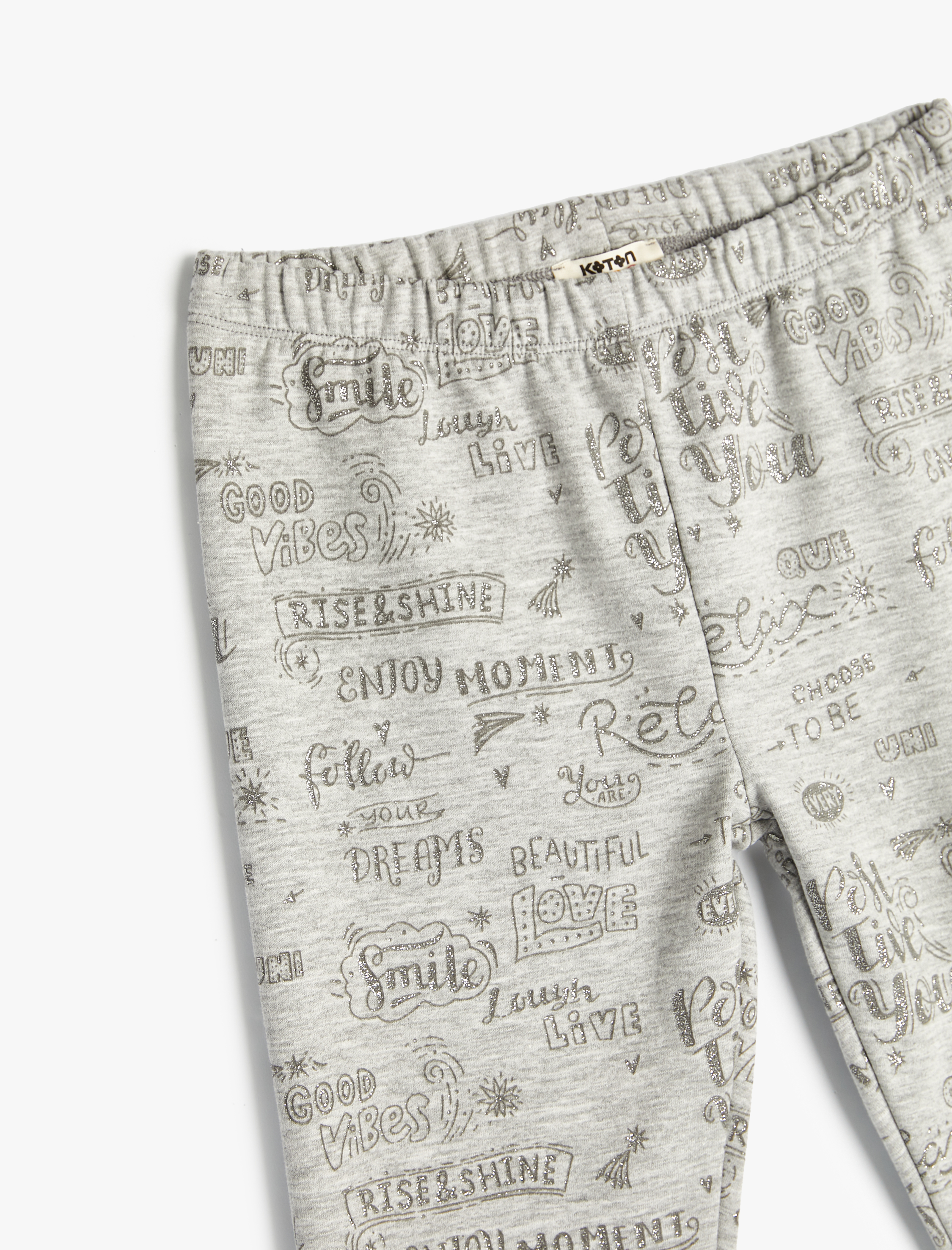  Kız Çocuk Simli Kışlık Tayt Yazı Baskılı Beli Lastikli Şardonlu