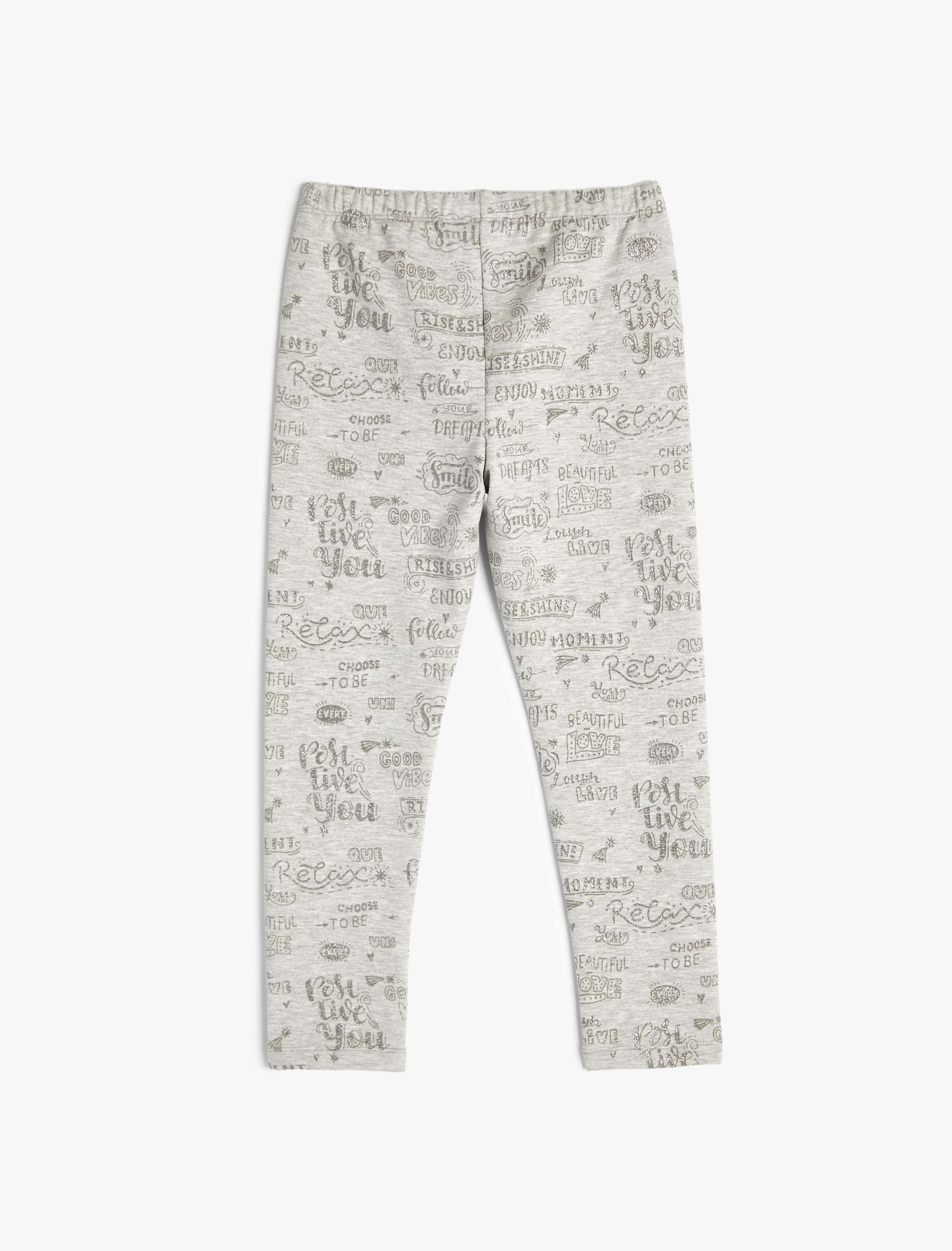  Kız Çocuk Simli Kışlık Tayt Yazı Baskılı Beli Lastikli Şardonlu