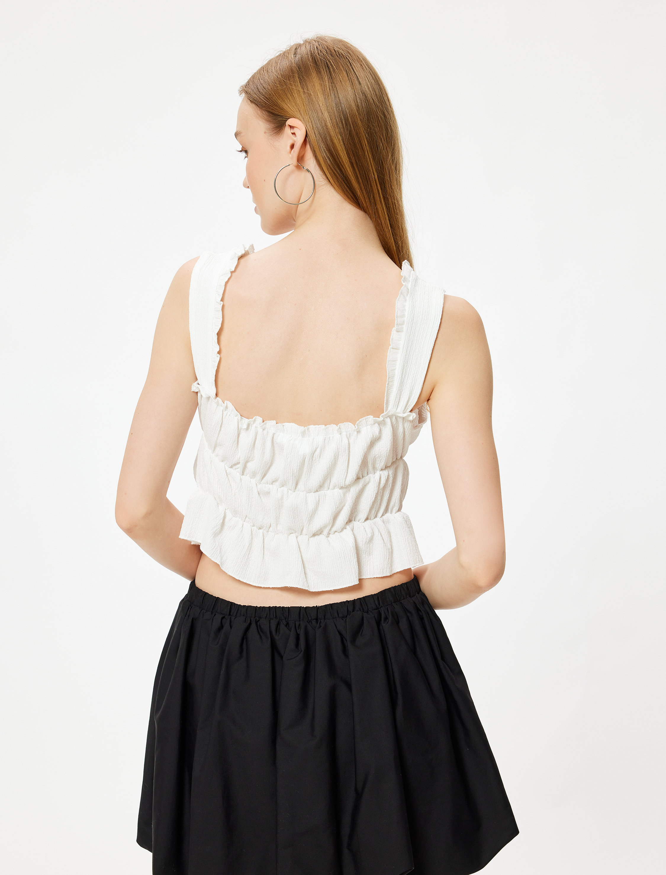   Fiyonklu Üst Bürümcük Büzgülü Kalın Askılı Kare Yaka Bürümcük