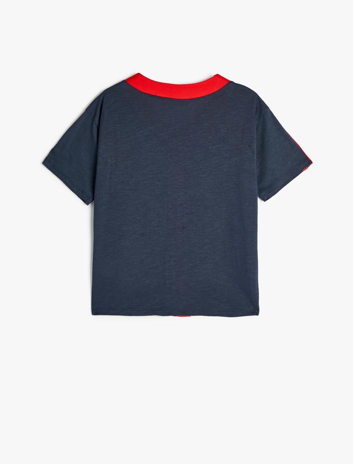 Erkek Çocuk Spor Tişört Baskılı Kısa Kollu V Yaka Düğme Kapamalı