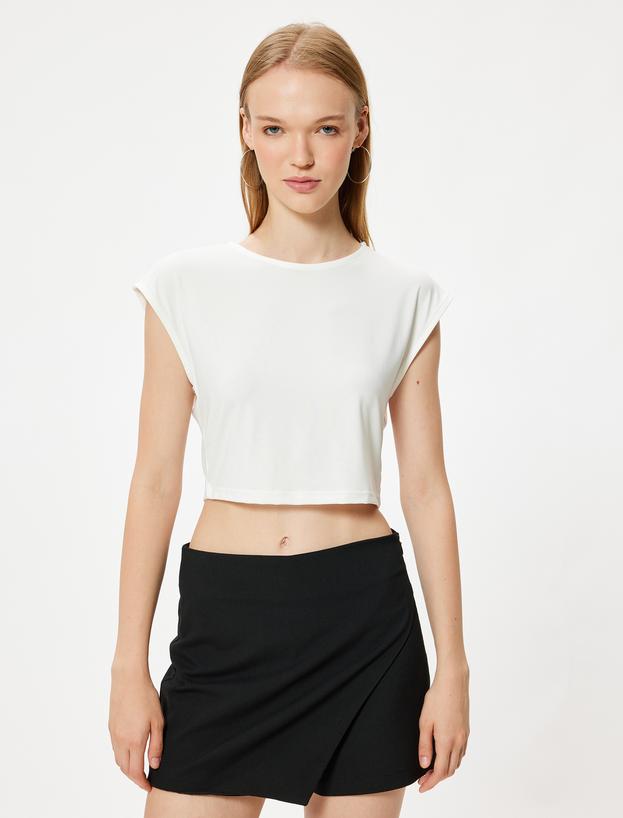 Basic Crop Tişört Slim Fit Bisiklet Yaka Kısa Kollu_2