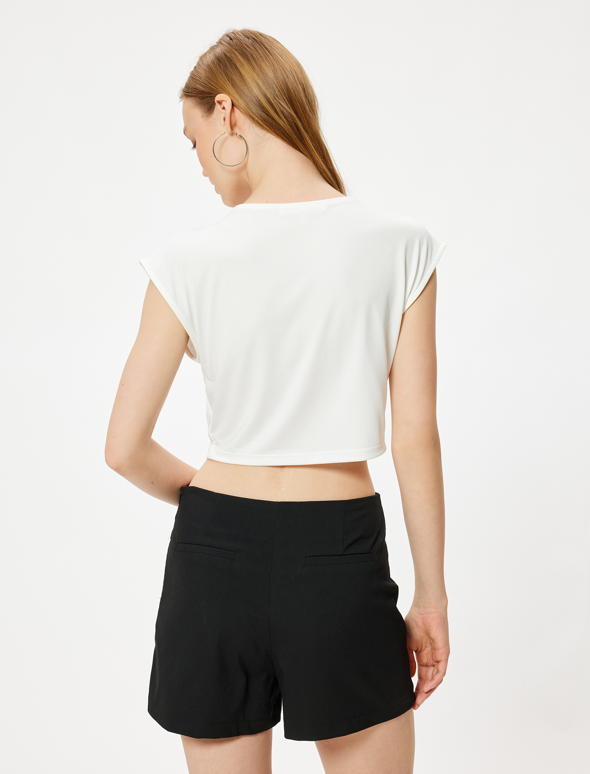 Basic Crop Tişört Slim Fit Bisiklet Yaka Kısa Kollu