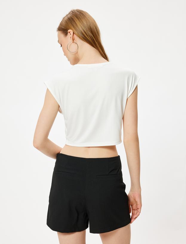 Basic Crop Tişört Slim Fit Bisiklet Yaka Kısa Kollu_3