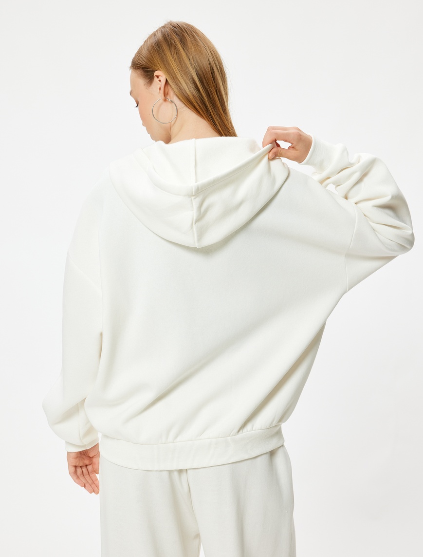   Oversize Fermuarlı Sweatshirt Kapüşonlu Cep Detaylı Ribanalı Şardonlu