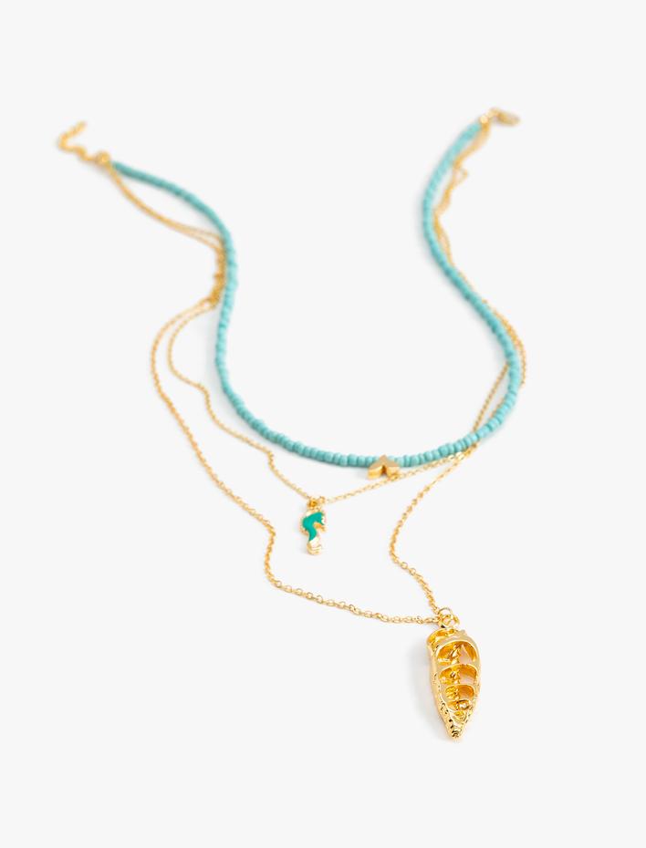 Kadın Deniz Kabuğu Charm Detaylı Kolye 3 Sıra