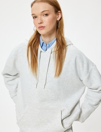 Oversize Kapüşonlu Sweatshirt Basic Kanguru Cepli Şardonlu