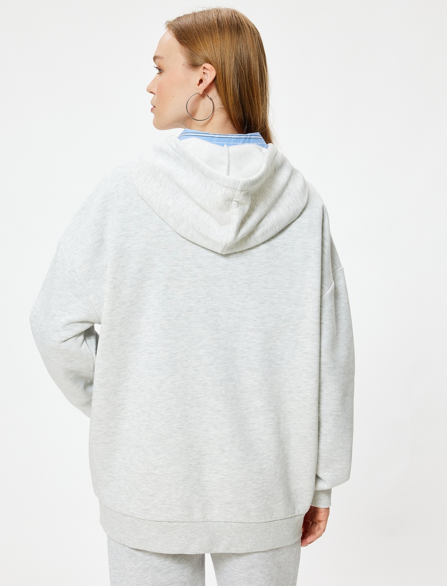   Oversize Kapüşonlu Sweatshirt Basic Kanguru Cepli Şardonlu