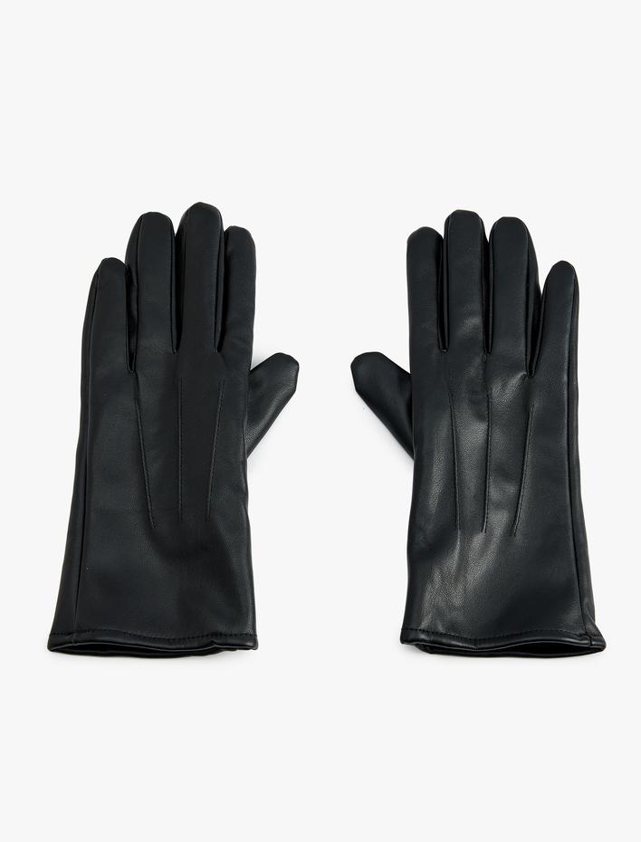 Kadın Eldiven Deri Görünümlü Dikiş Detaylı İçi Astarlı