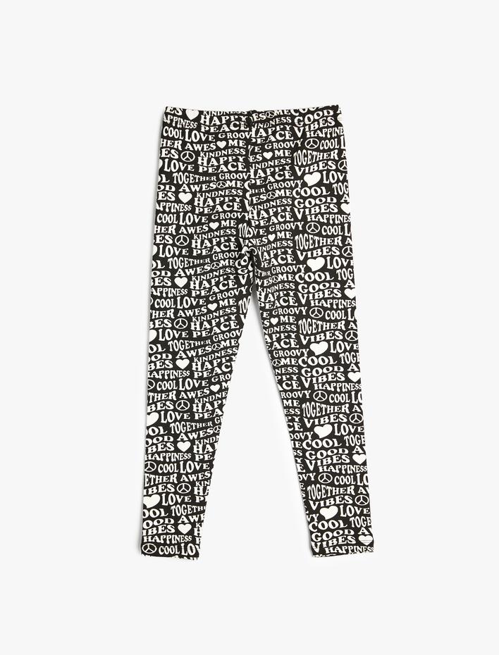 Kız Çocuk Tayt Baskılı Beli Lastikli Pamuklu Şardonlu