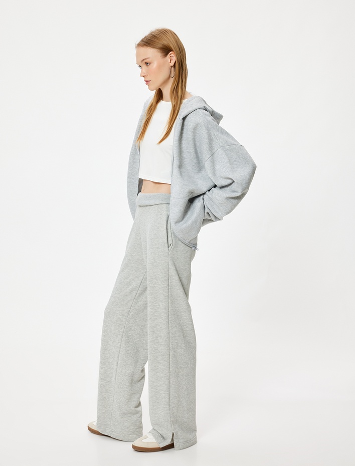  Oversize Fermuarlı Sweatshirt Kapüşonlu Cep Detaylı Ribanalı Şardonlu