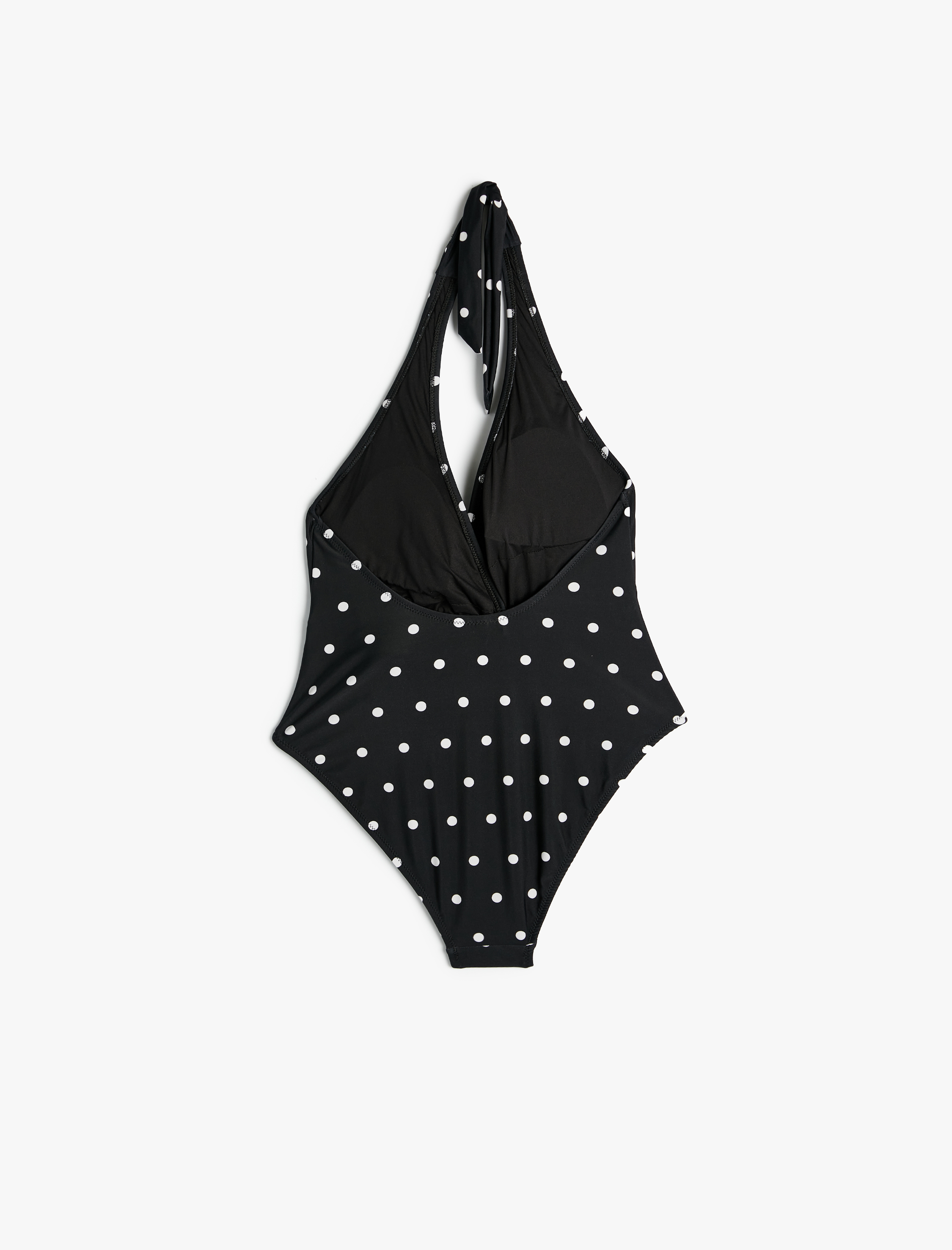   Puantiyeli Halter Yaka Mayo Gül Aplike Detaylı