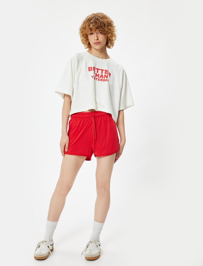  Oversize Slogan Baskılı Kısa Kollu Spor Crop Tişört