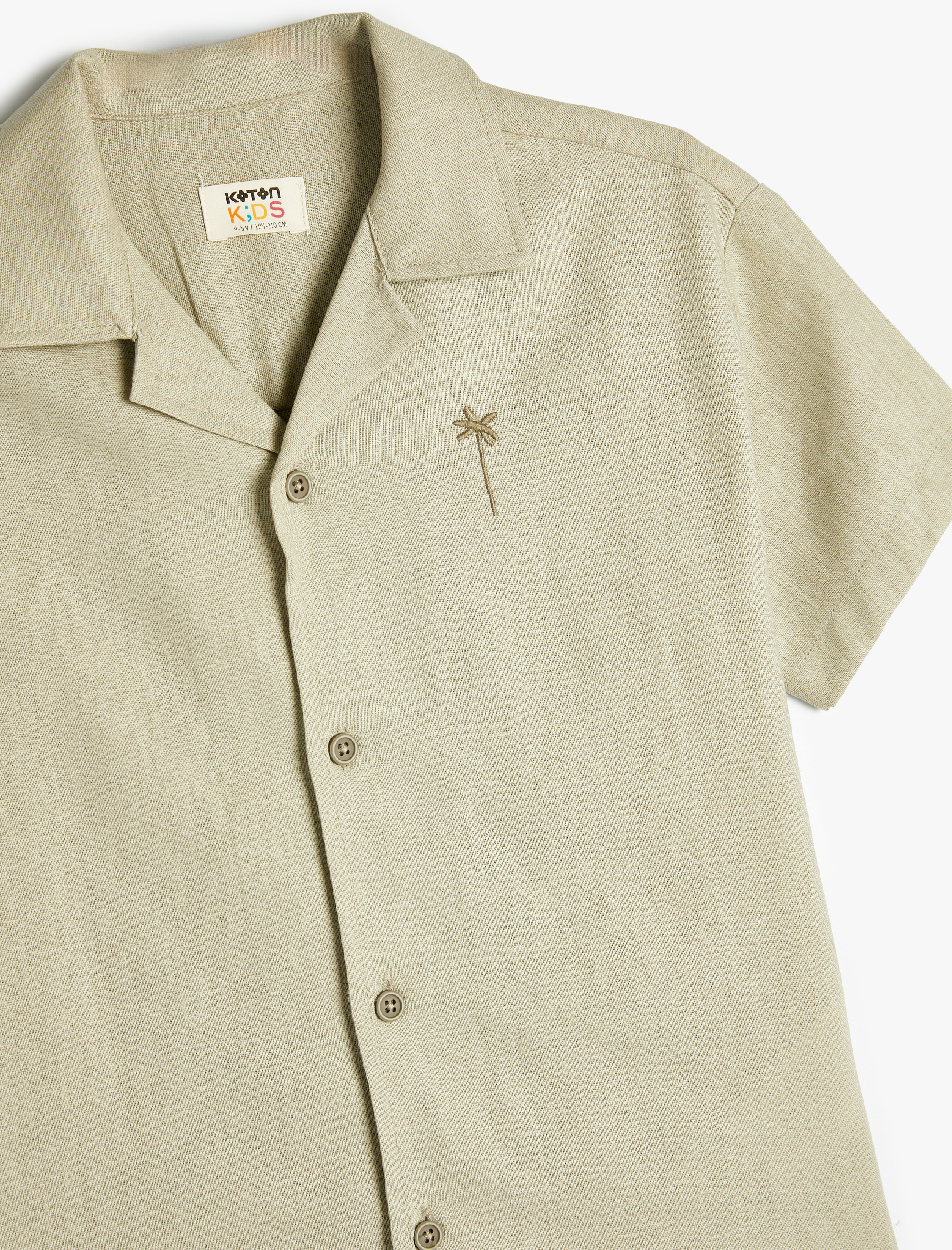  Erkek Çocuk Gömlek Keten Karışımlı Kısa Kollu İşleme Detaylı