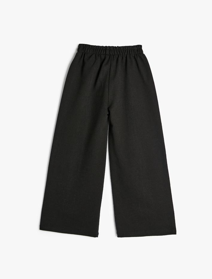 Kız Çocuk Beli Bağlamalı Şardonlu Basic Bol Paça Eşofman Altı