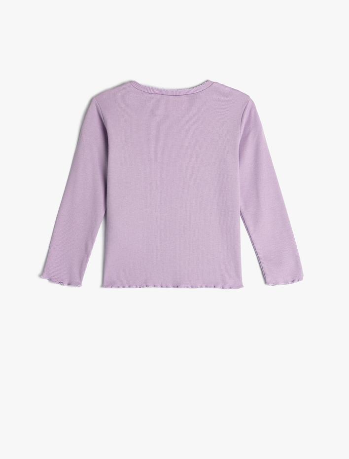 Kız Bebek Basic Tişört Uzun Kollu Bisiklet Yaka Pamuklu Ribanalı