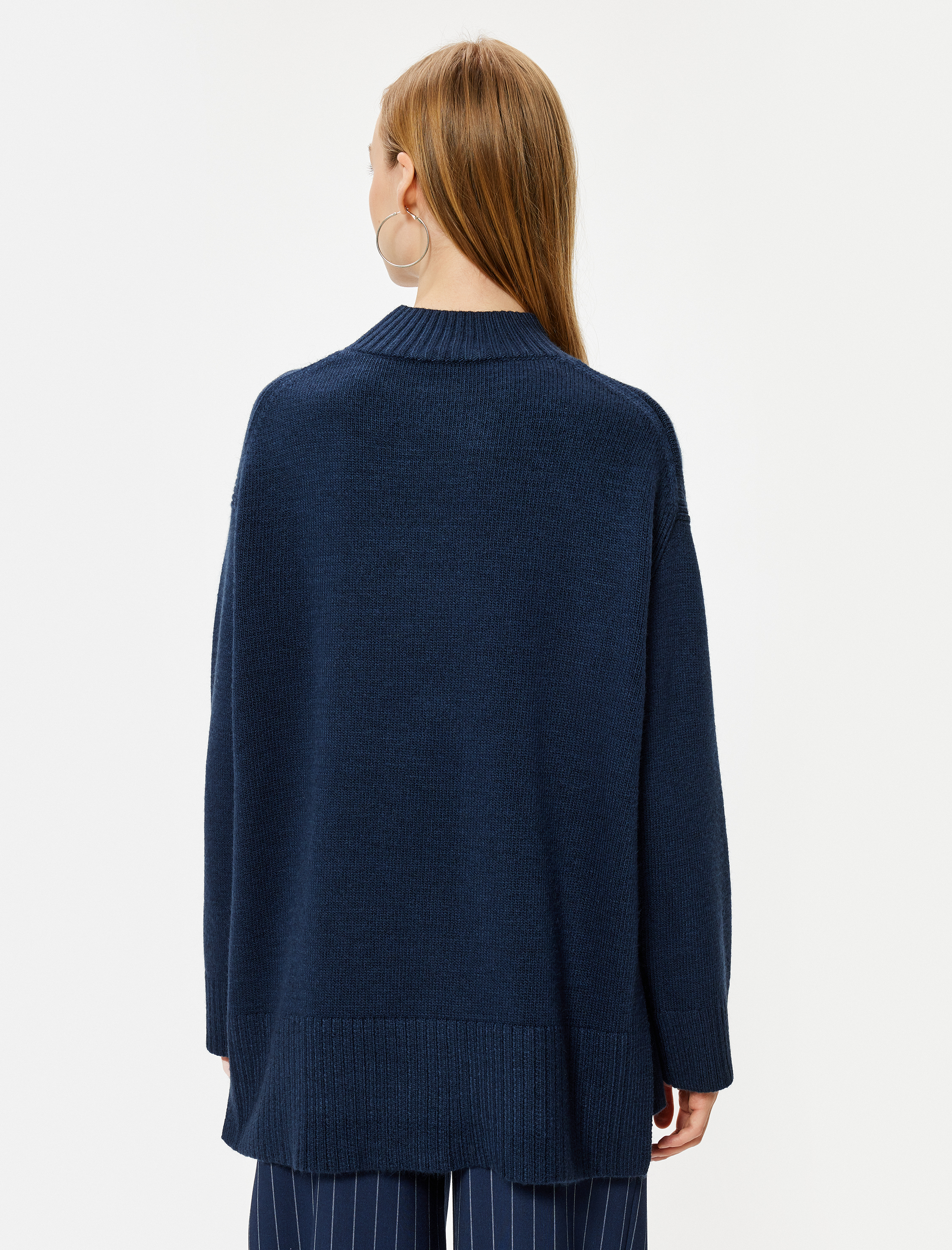 Triko Tunik Kazak Dik Yaka Uzun Kollu Rahat Kalıp