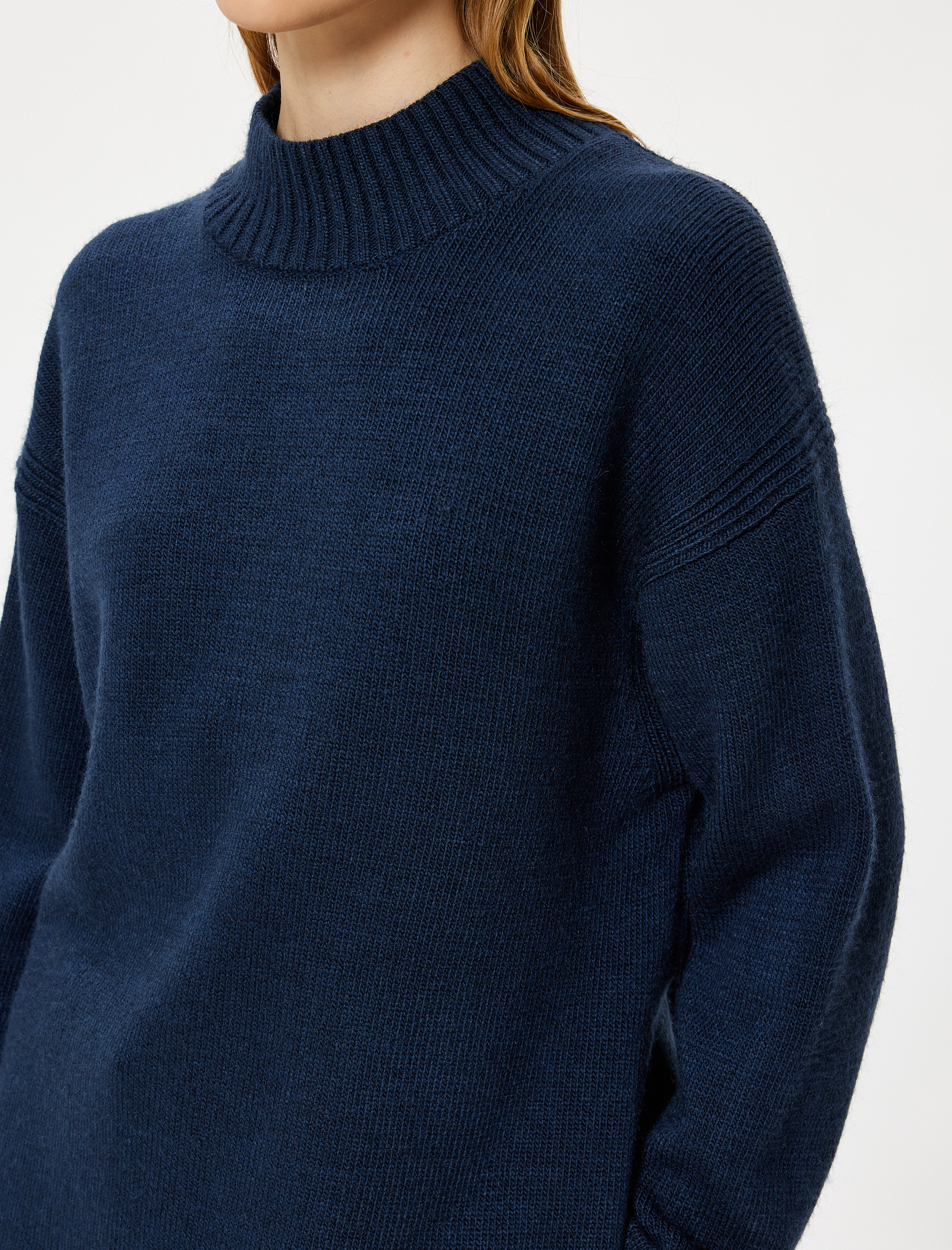 Triko Tunik Kazak Dik Yaka Uzun Kollu Rahat Kalıp