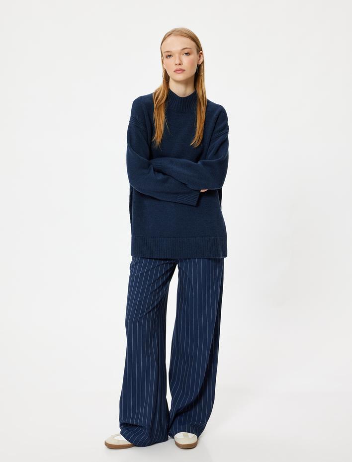  Triko Tunik Kazak Dik Yaka Uzun Kollu Rahat Kalıp