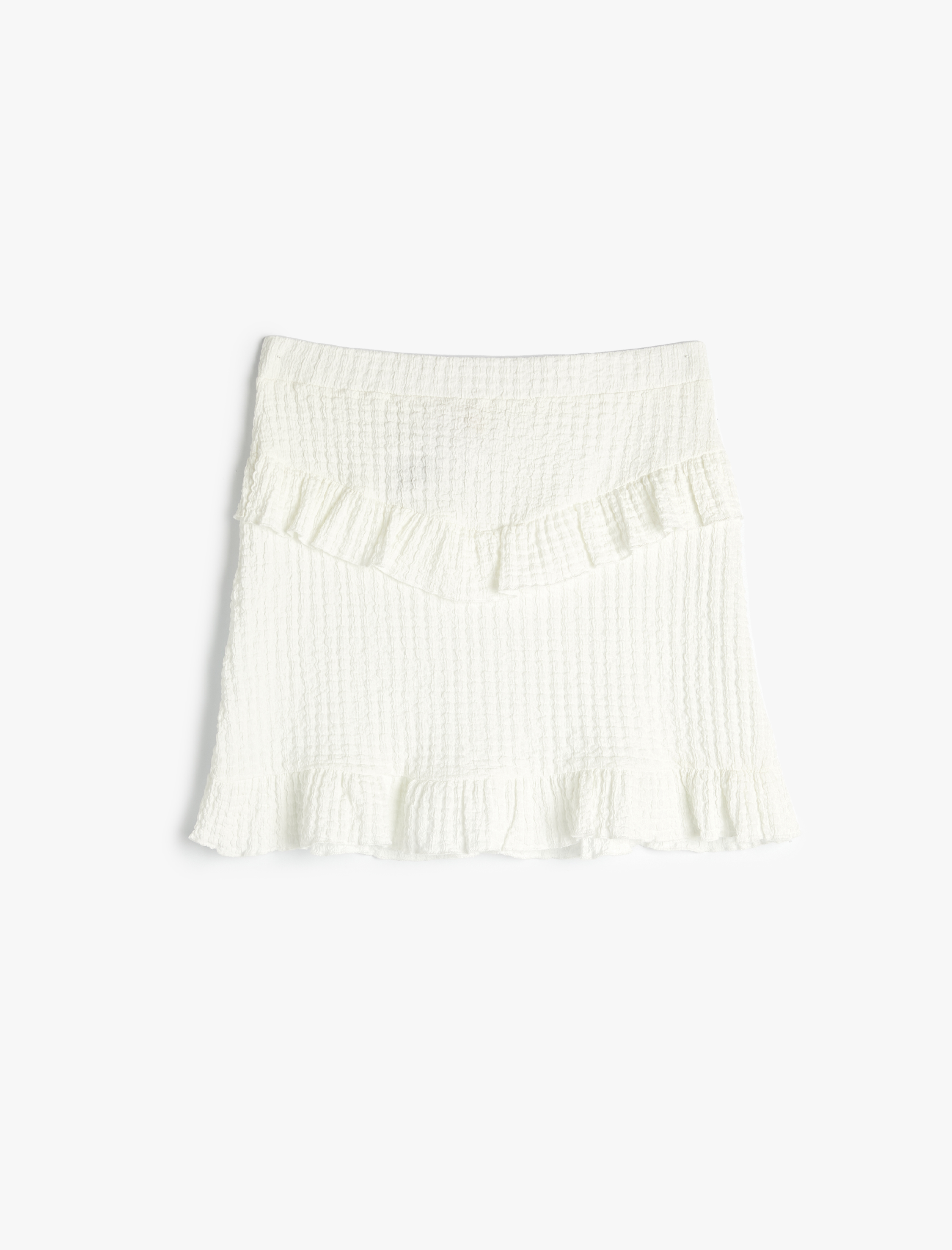  Kız Çocuk Mini Etek Katlı Dokulu Beli Lastikli