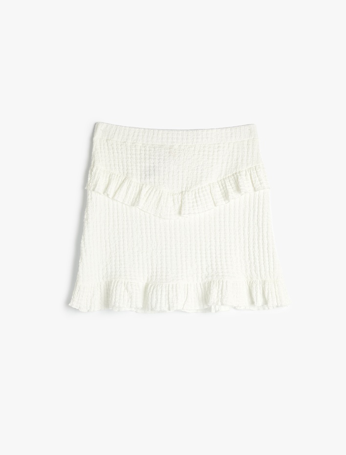 Kız Çocuk Mini Etek Katlı Dokulu Beli Lastikli