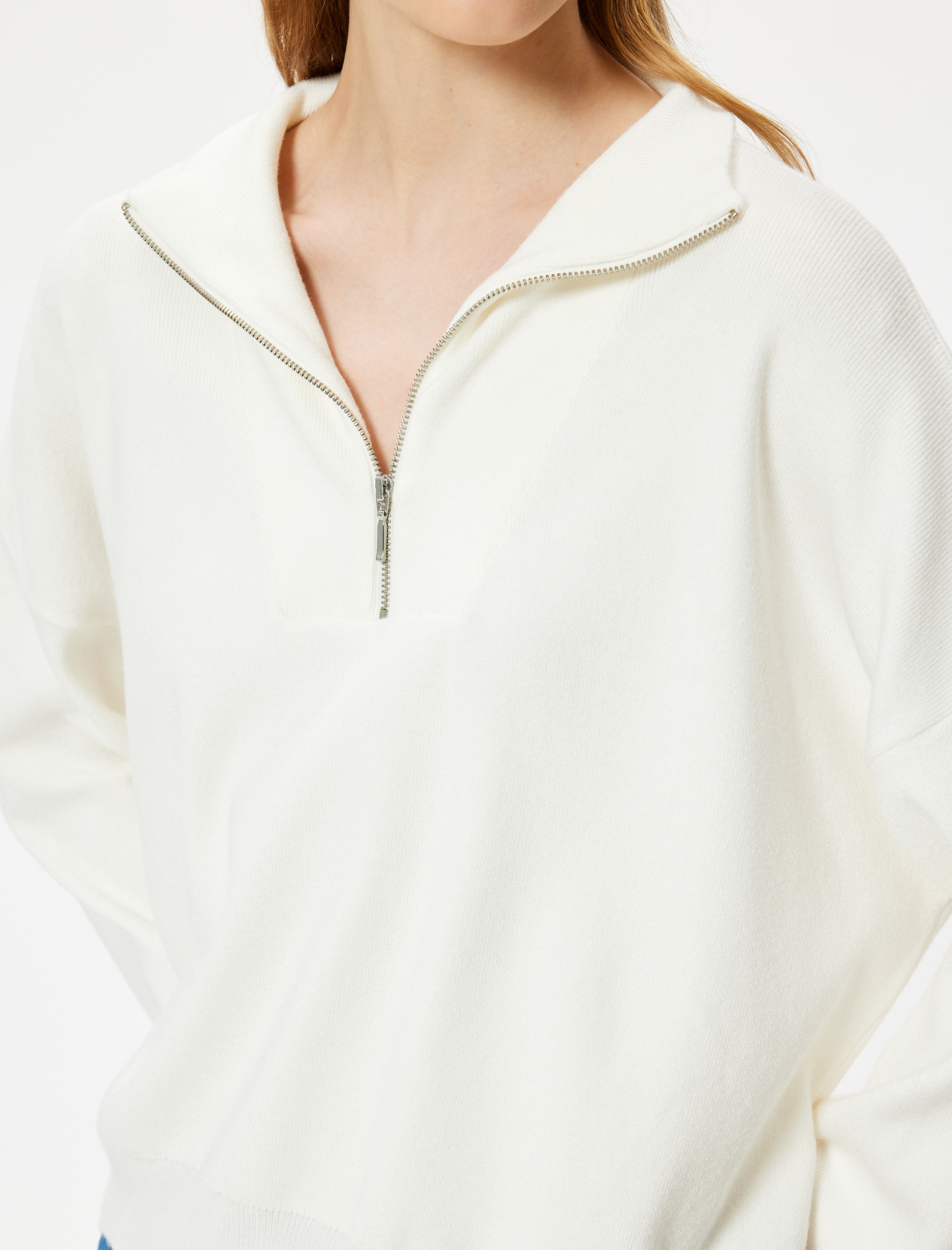   Yarım Fermuarlı Viskon Karışımlı Triko Kazak