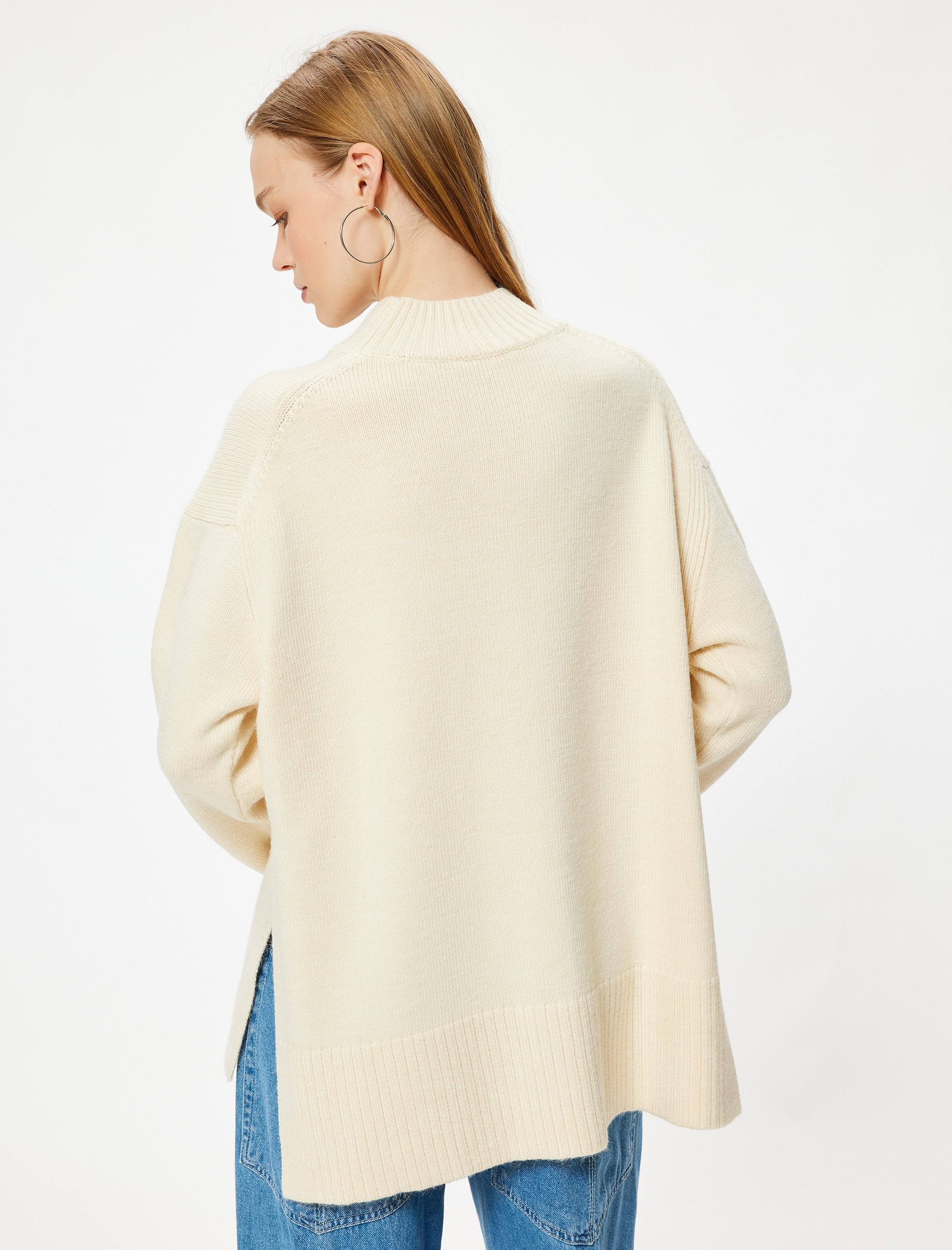 Triko Tunik Kazak Dik Yaka Uzun Kollu Rahat Kalıp