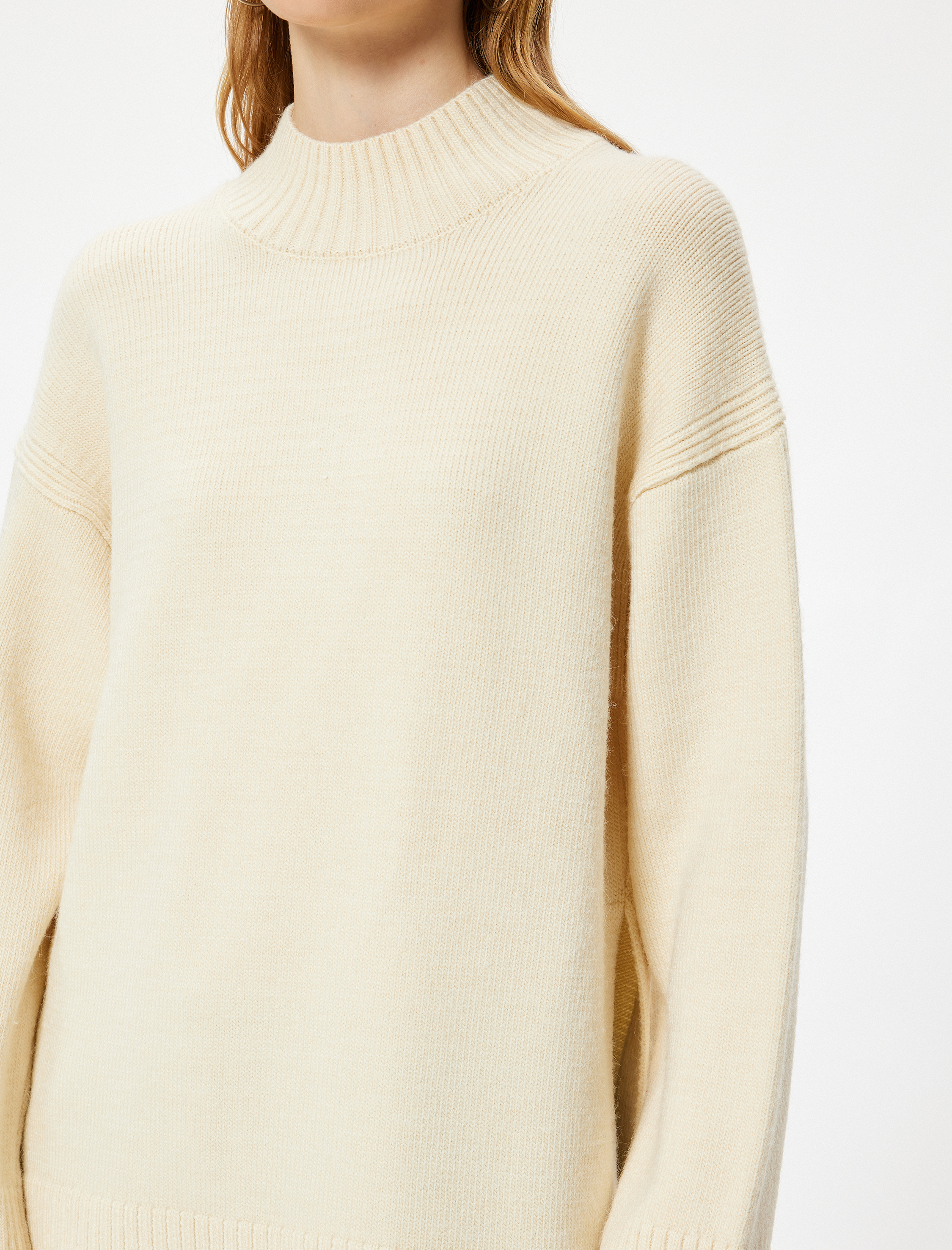 Triko Tunik Kazak Dik Yaka Uzun Kollu Rahat Kalıp