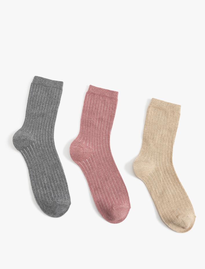 Kadın 3'lü Soket Çorap Seti Çok Renkli Dokulu