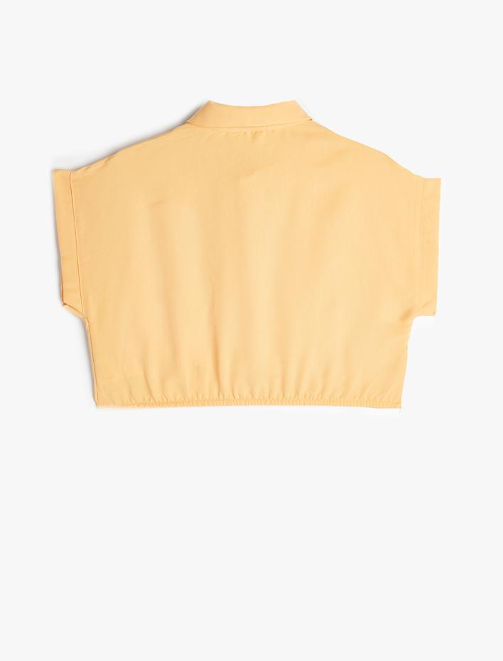 Kız Çocuk Crop Gömlek Kısa Kollu Cep Detaylı Modal Kumaş