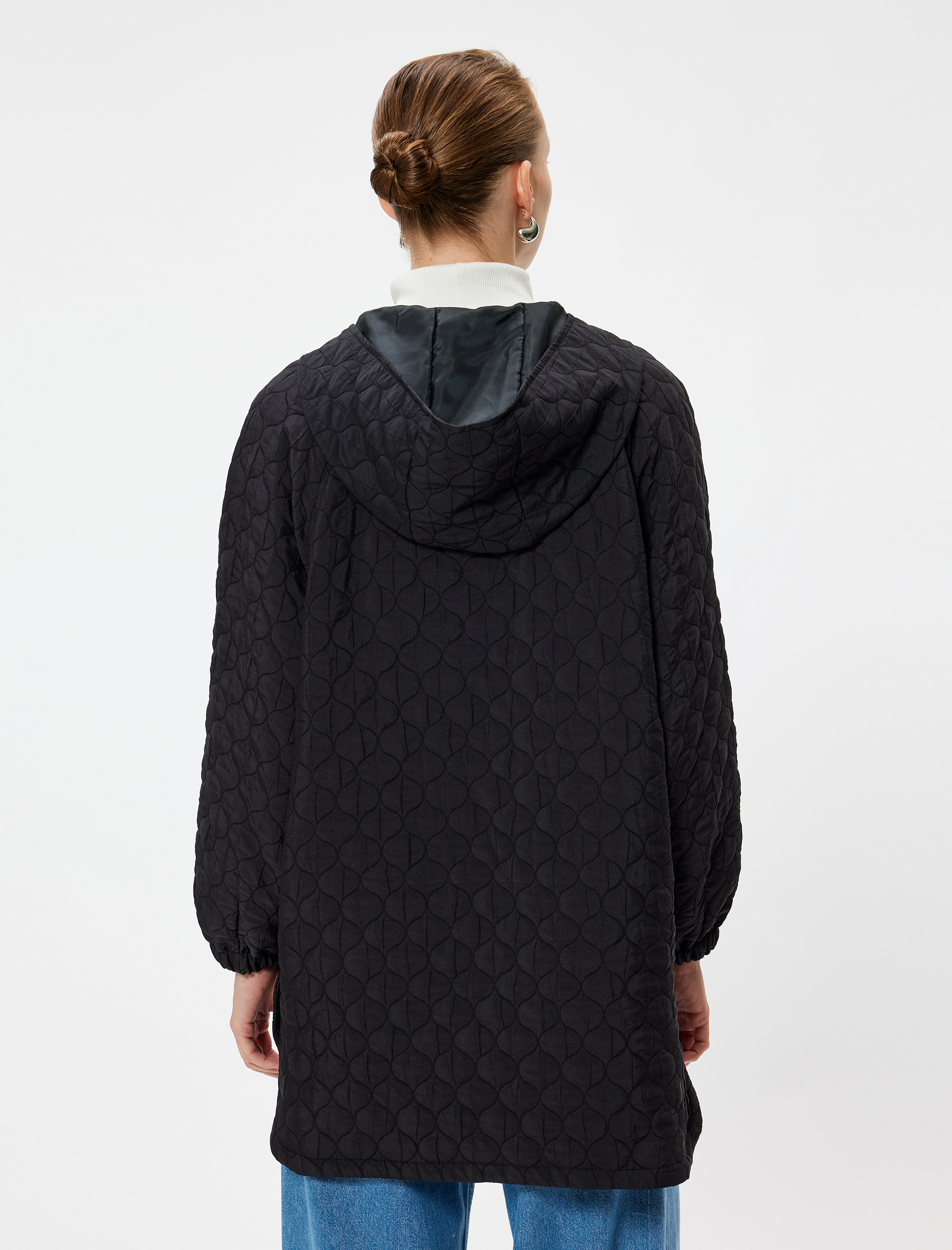   Kapüşonlu Cepli Düğmeli Kapitone Oversize Mont