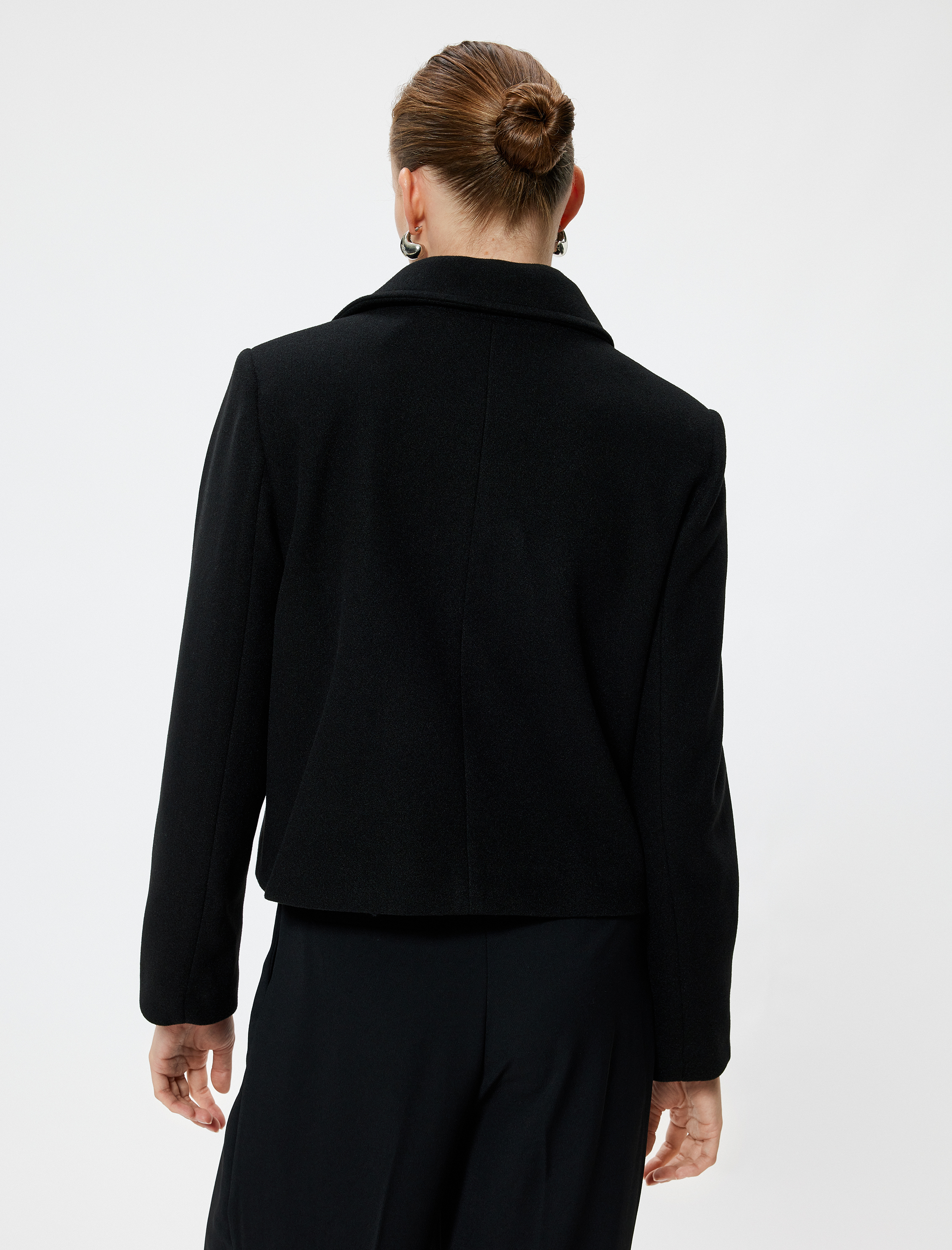   Cepli Düğmeli Gömlek Yaka Kruvaze Kısa Kaşe Mont