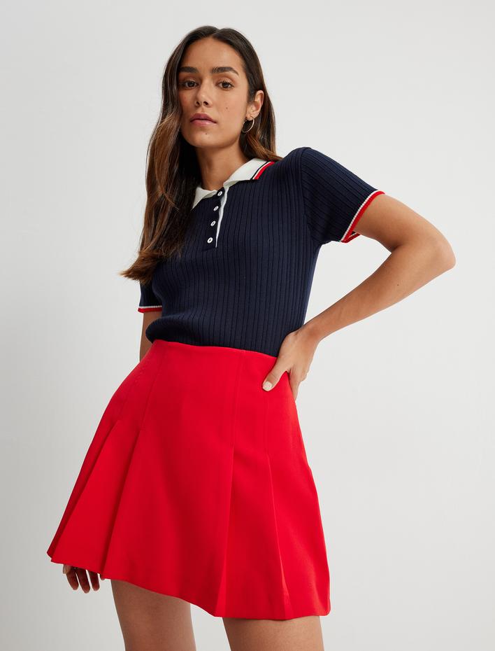  Pileli Mini Etek Yüksek Bel