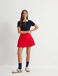 Pileli Mini Etek Yüksek Bel