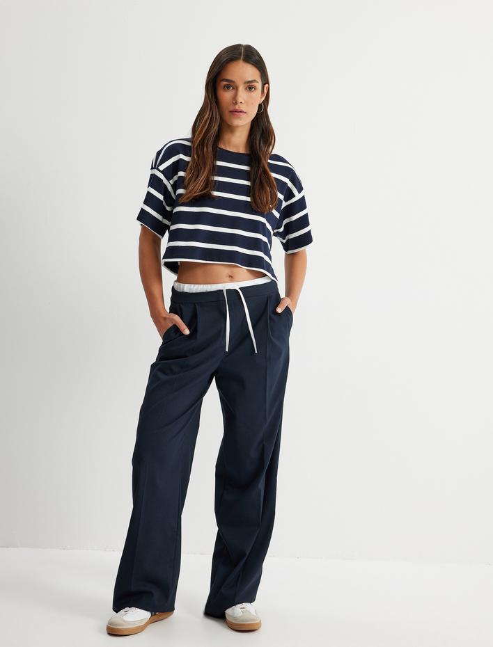  Crop Tişört Kısa Kollu Bisiklet Yaka Pamuklu