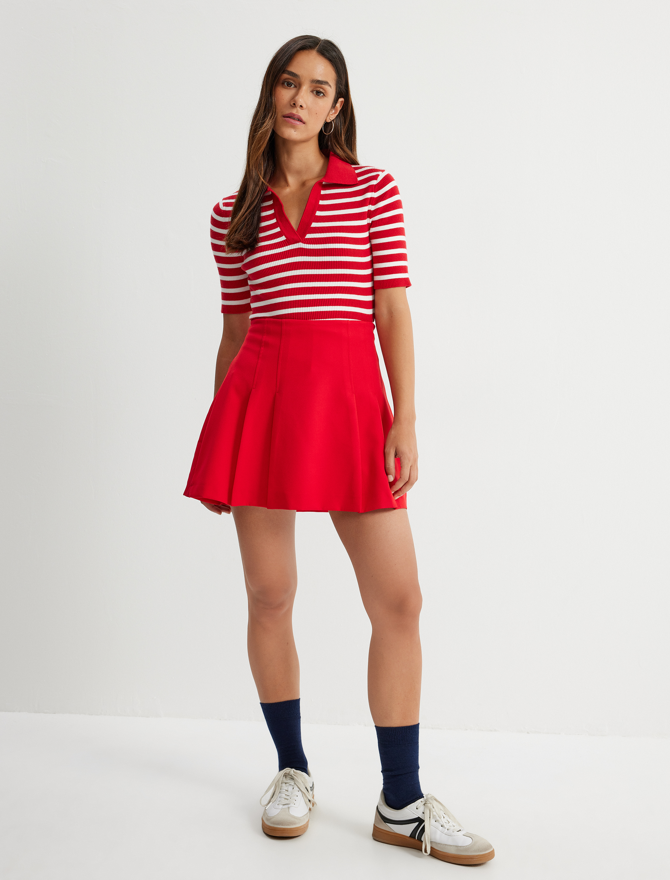   Polo Yaka Kazak Triko Kısa Kollu Viskon Karışımlı