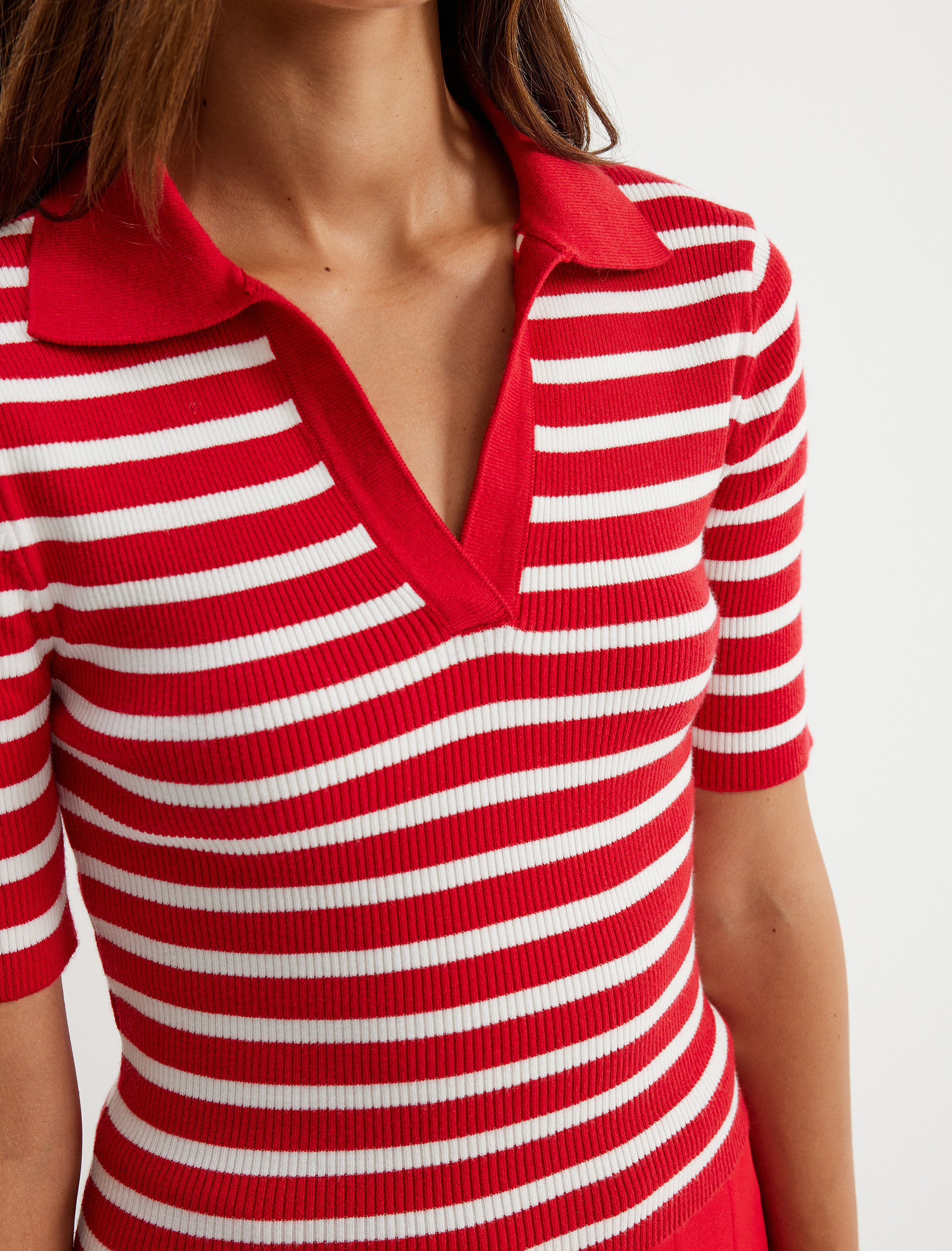   Polo Yaka Kazak Triko Kısa Kollu Viskon Karışımlı