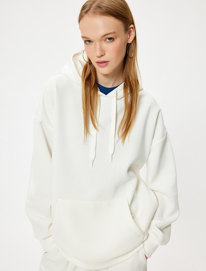  Oversize Kapüşonlu Sweatshirt Basic Kanguru Cepli Şardonlu