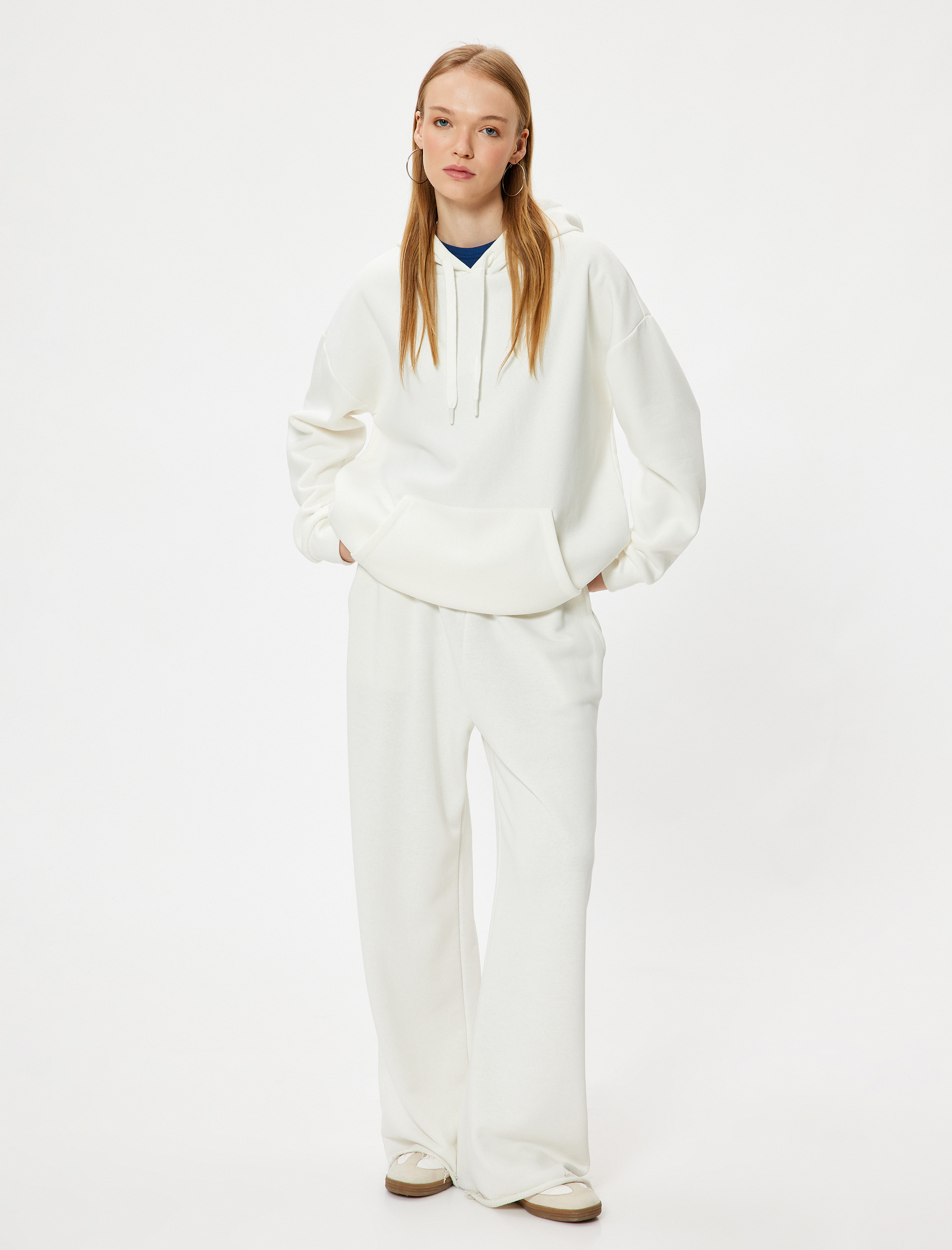   Oversize Kapüşonlu Sweatshirt Basic Kanguru Cepli Şardonlu