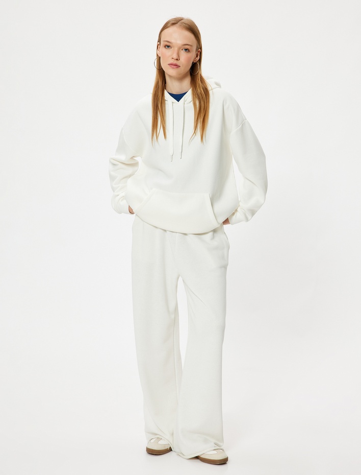  Oversize Kapüşonlu Sweatshirt Basic Kanguru Cepli Şardonlu