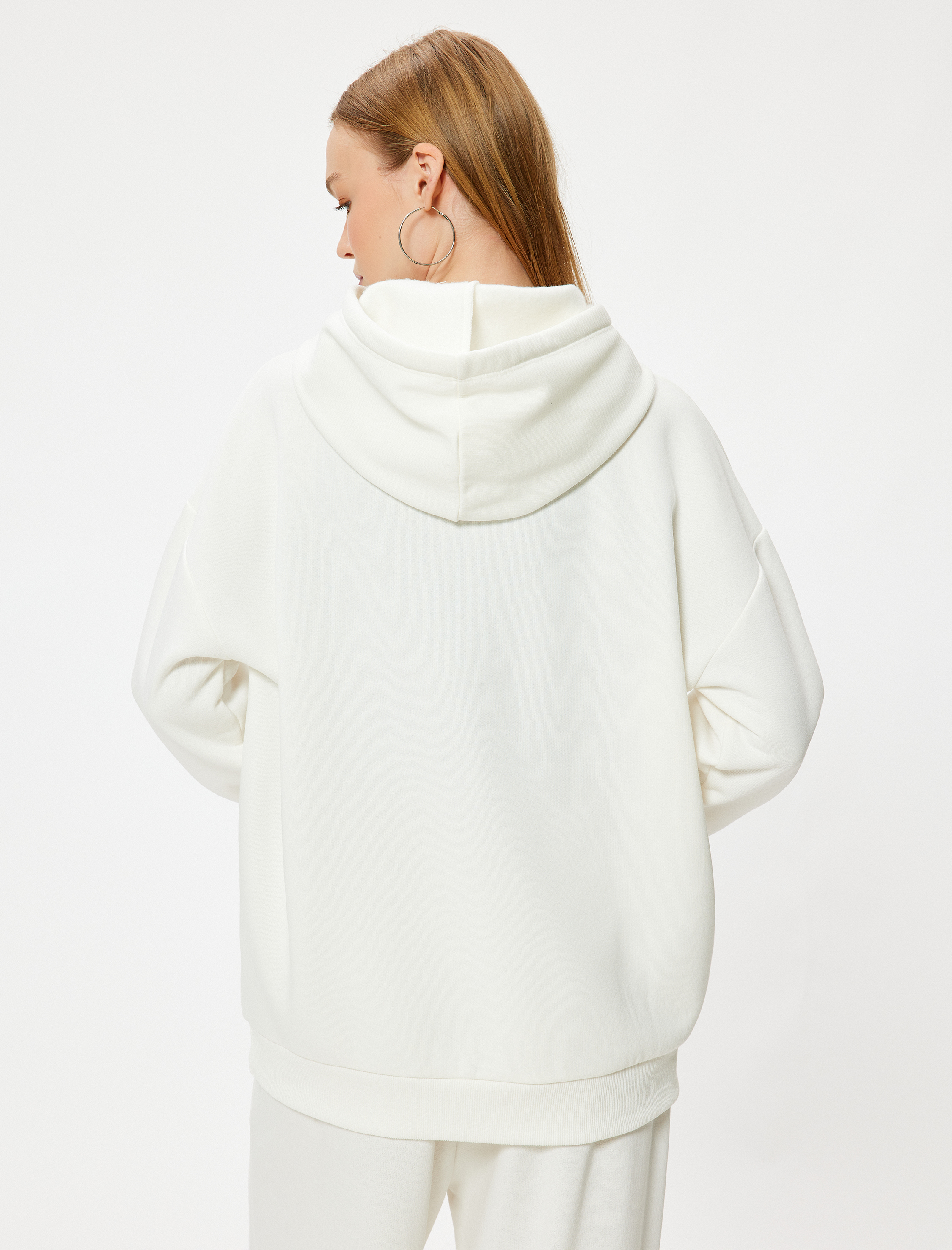  Oversize Kapüşonlu Sweatshirt Basic Kanguru Cepli Şardonlu