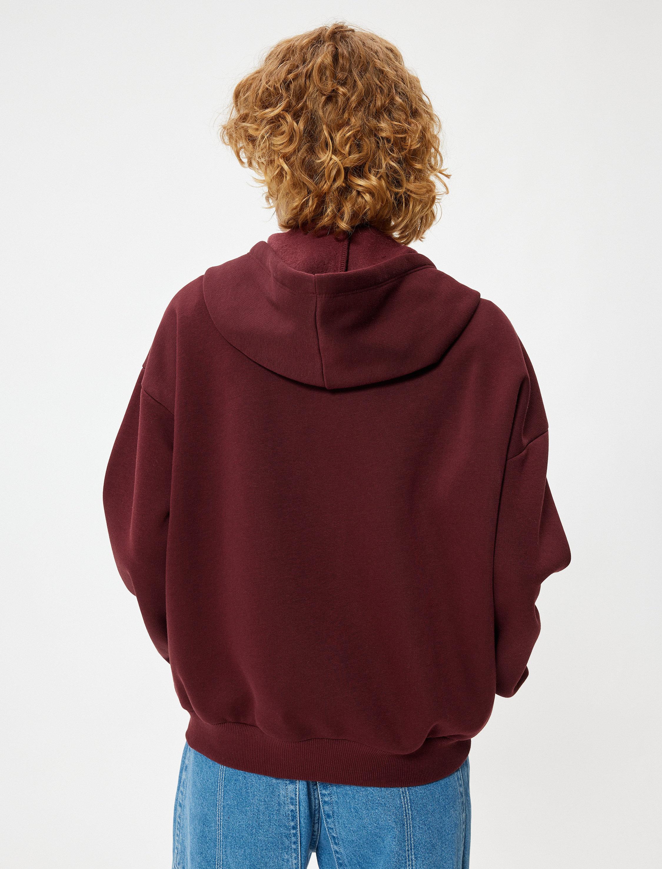   Şardonlu Oversize Fermuarlı Sweatshirt Yıldız İşlemeli Kanguru Cepli