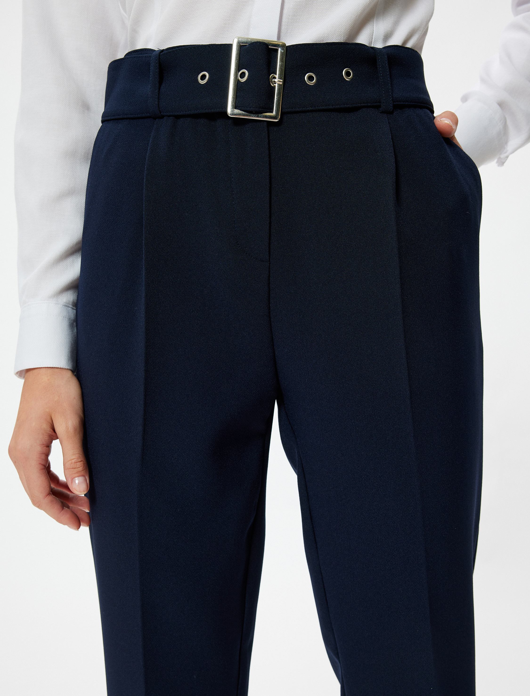   Cepli Yüksek Bel Kemer Detaylı Cigarette Pantolon